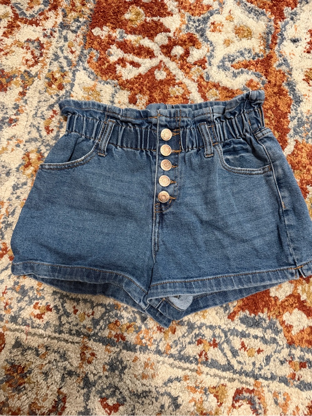 wild fable Blue Denim Paperbag Waist Button-Front Shorts